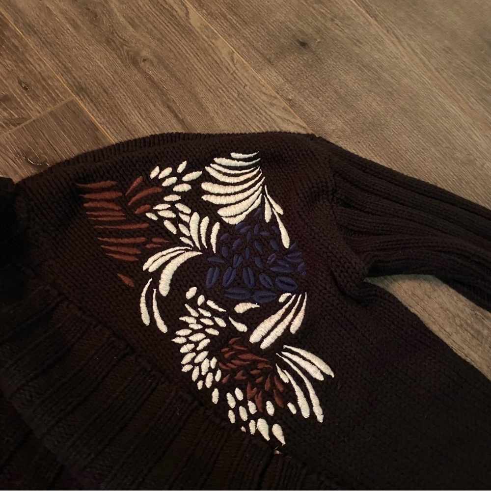 Guess knit long cardigan open front embroidered floral details heavy - Picture 11 of 16